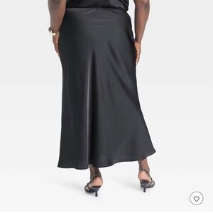 Elegant Black Satin Maxi Skirt